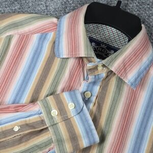 R&G Multicolor Striped Long Sleeve Button Down Flip Cuff Shirt Cotton Large
